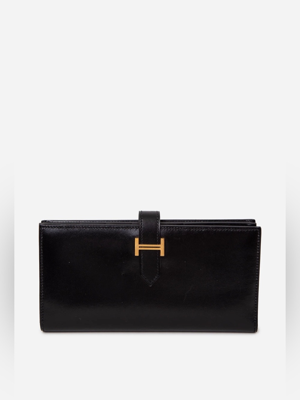 Hermes 2017 Box Leather Bearn Long Wallet Black